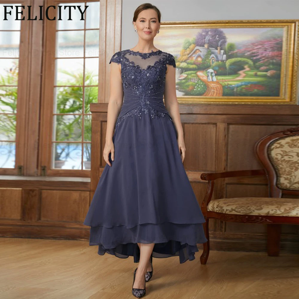 

FELICITY Exquisite Mother of the Bride Dresses 2024 A-Line Scoop Wedding Guest Dresses Chiffon Appliques Beading Evening Gowns