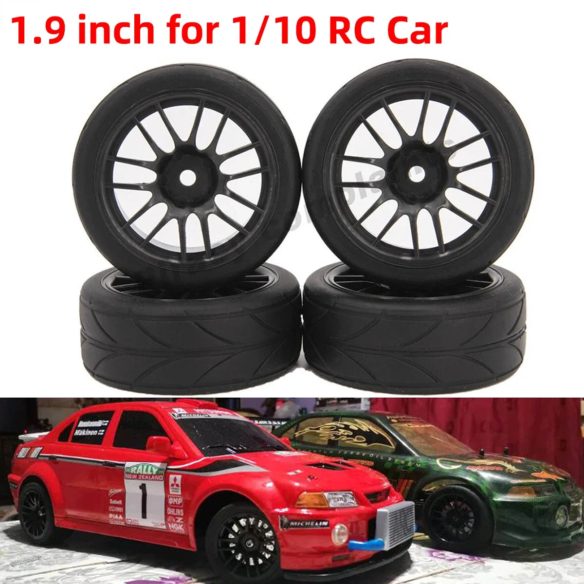 

4PCS 1.9 inch tires 65mm 1/10 On Road Tires & Wheels Rims 12mm Hex Hub for Tamiya Exceed RC Touring Car 144001 94123 94122 CS