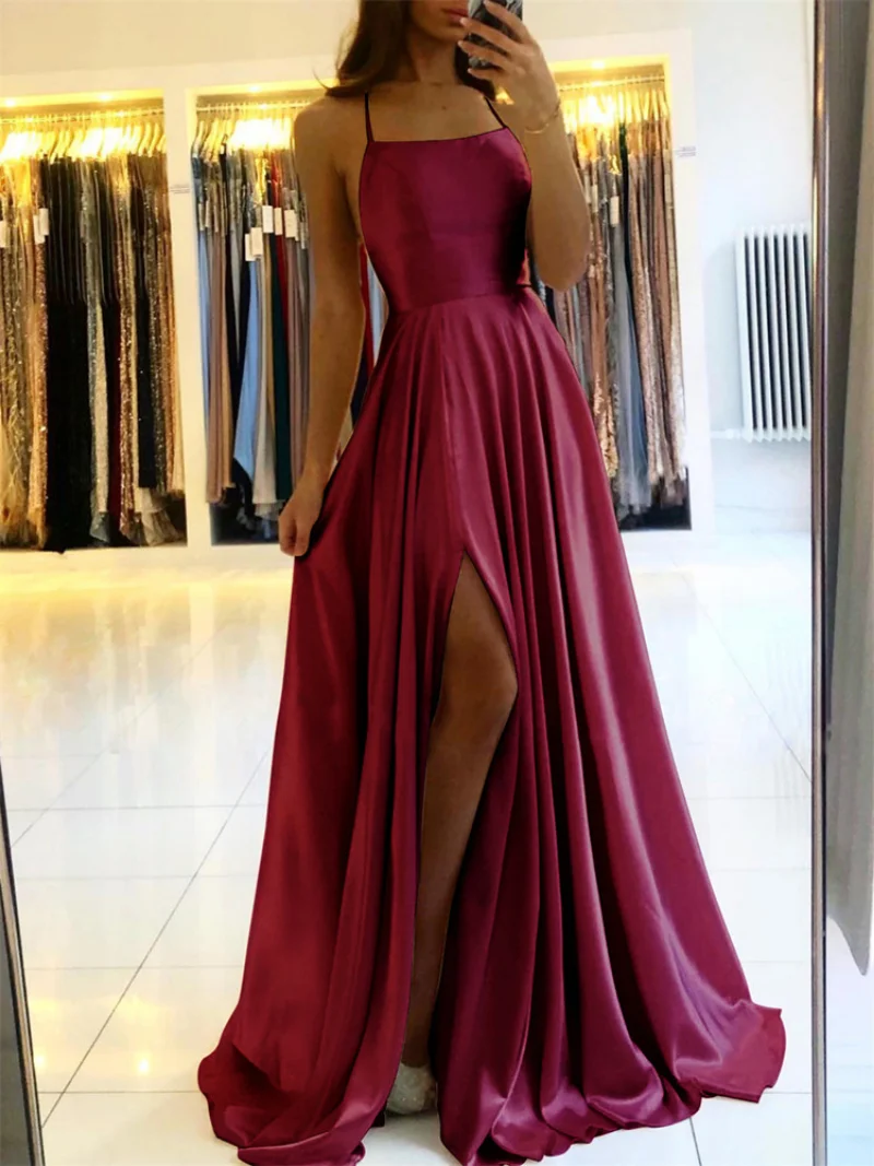 Fashionable Satin Beach Maxi Women's Christmas Dress Sexy Side Adjustable Strap Evening Dress Cheap Bridesmaid Evening Dresses
Fashionable Satin Beach Maxi Women's Christmas Dress Sexy Side Adjustable Strap Evening Dress Cheap Bridesmaid Evening Dresses