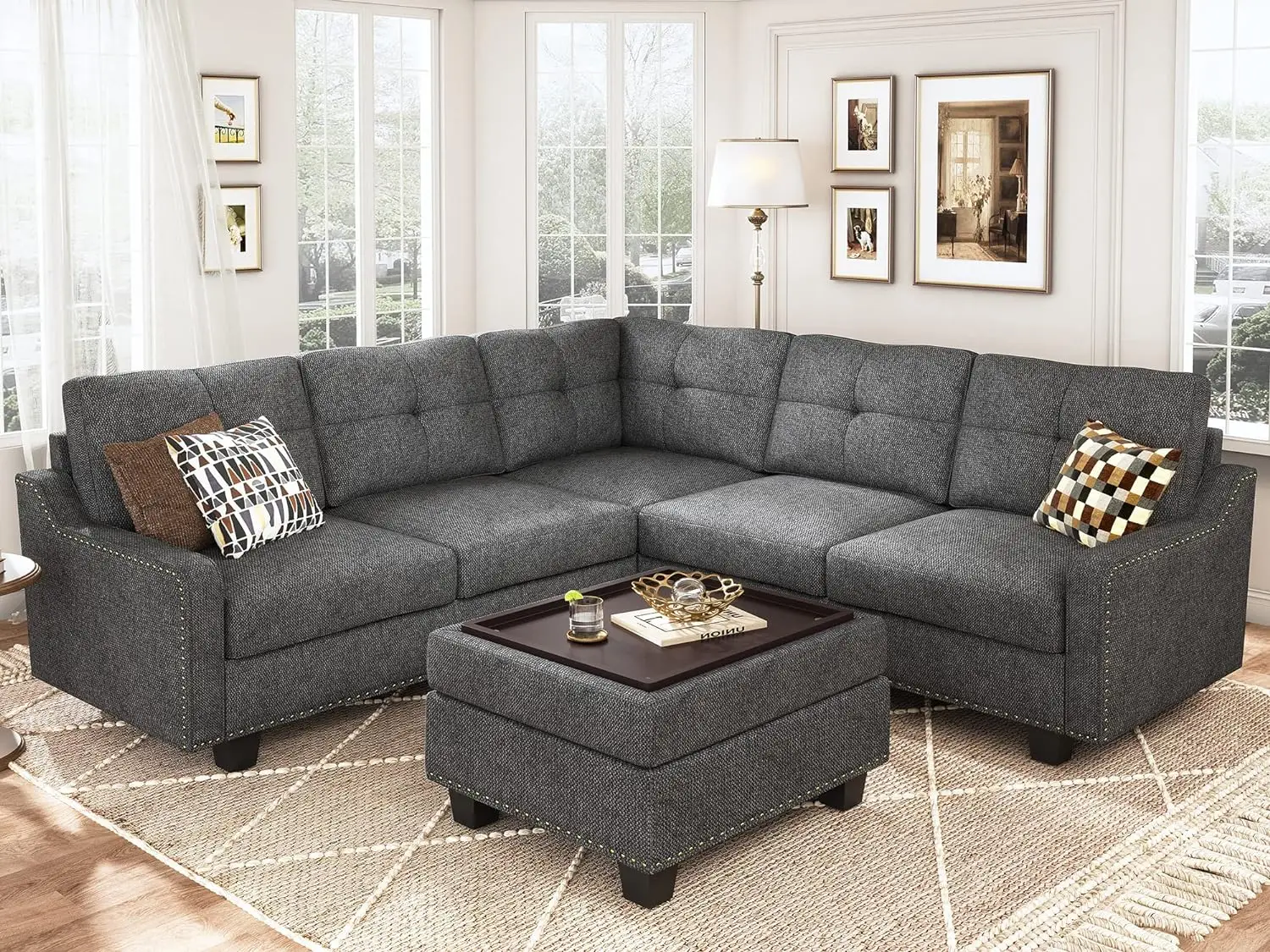 Convertible Sectional Sofa with Storage Ottoman ,L Shaped Reversible Couch for Small Apartment Living Room,Grey/Blue/Green
Convertible Sectional Sofa with Storage Ottoman ,L Shaped Reversible Couch for Small Apartment Living Room,Grey/Blue/Green