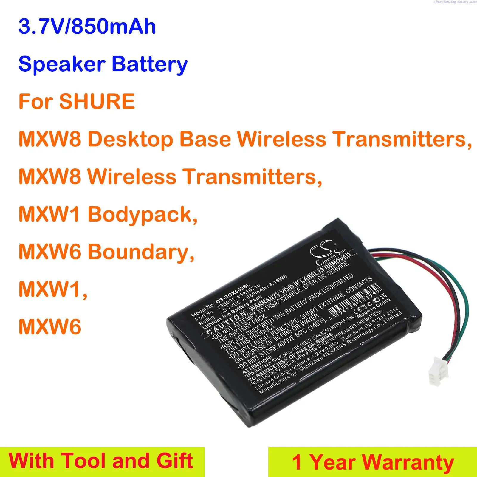 850mAh Speaker Battery SB901 for SHURE MXW1 Bodypack, MXW8 Wireless Transmitters,MXW6 Boundary,MXW8 Desktop Base
850mAh Speaker Battery SB901 for SHURE MXW1 Bodypack, MXW8 Wireless Transmitters,MXW6 Boundary,MXW8 Desktop Base