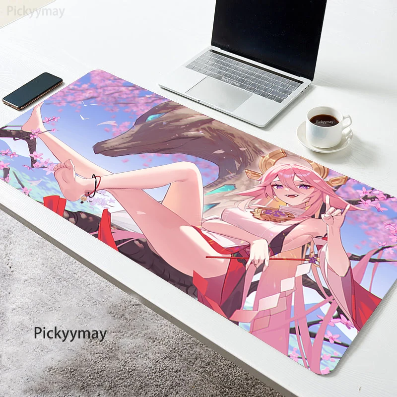 

Yae Miko Mouse Pad Anime Gaming Accessories Mause Table Mausepad Keyboard Desk Mat Gamer PC Carpet Genshin Impact Sexy Mousepad