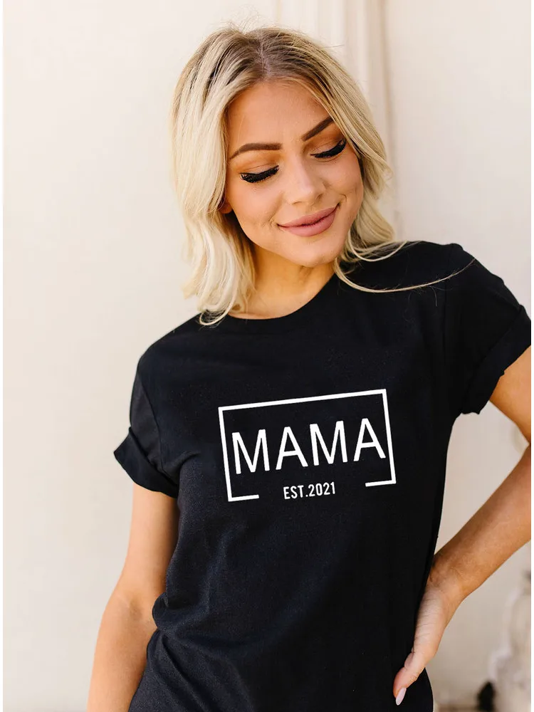 

Mama Est 2021 Women Harajuku T-shirt Casual Aesthetic Short Sleeve Mom Life Female Tees Tops Fashion T Shirts Camisetas Mujer