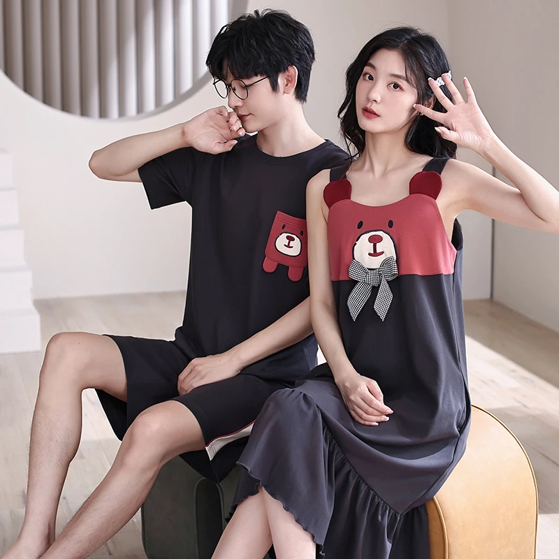 Couple Sleepwear Women's Pajama Sets Summer Short Sleeve Men Pijama Suit Cartoon Bear Cotton Men's Homewear Lady's Nightdress
Couple Sleepwear Women's Pajama Sets Summer Short Sleeve Men Pijama Suit Cartoon Bear Cotton Men's Homewear Lady's Nightdress