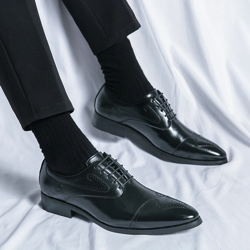 

Мужские Роскошные деловые туфли-броги, модные кожаные туфли, офисные официальные туфли, мужские оксфорды на шнуровке, Коричневые полуботинки 38-48