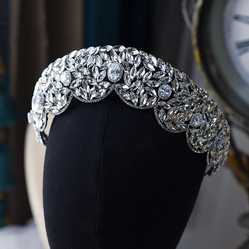 

Luxury Flower Headband Wedding Crown Hair Accessories for Women Bridal Crystal Baroque Rhinestone Hairband Prom Jewelry