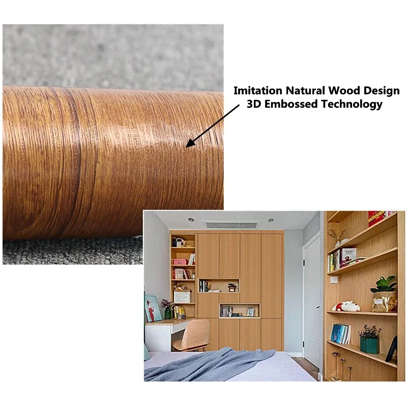 

Emboss Imitation Wood Stickers Vinyl Wallpaper Waterproof Self Adhesive Door Cabinet Desktop Modern Furniture Decorative Sticker
