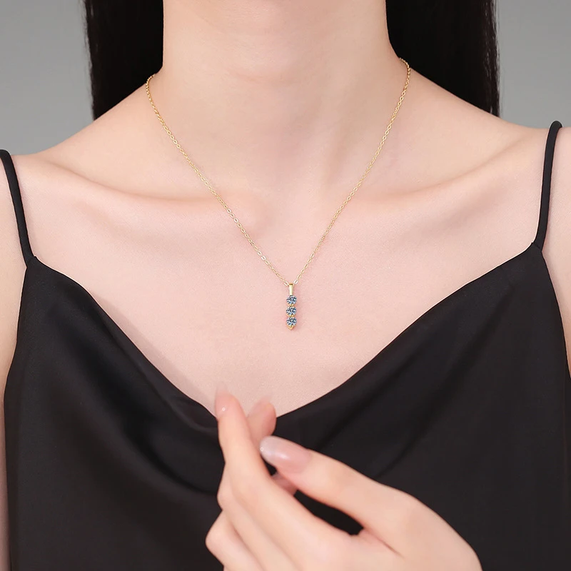 NeeTim 4mm Moissanite Necklace for Women Lab Diamond S925 Sterling Silver With Yellow Gold Plated Wedding Pendant GRA Necklaces 5 Sf703a6191cfd4855850c2e646d29bae4C