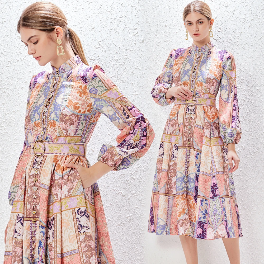 Coigarsam 2024 New Women Long Dress Office Lady Belt Print Lantern Sleeve Stand Neck Dresses
Coigarsam 2024 New Women Long Dress Office Lady Belt Print Lantern Sleeve Stand Neck Dresses