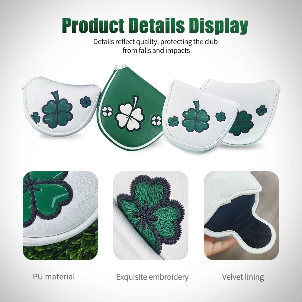 Golf Mallet Putter Cover Four Leaf Clover Pattern Golf Headcover Magnetic Closure Golf Club Covers Golf Accessories Supplies Golf Mallet Putter Cover Four Leaf Clover Pattern Golf Headcover Magnetic Closure Golf Club Covers Golf Accessories Supplies