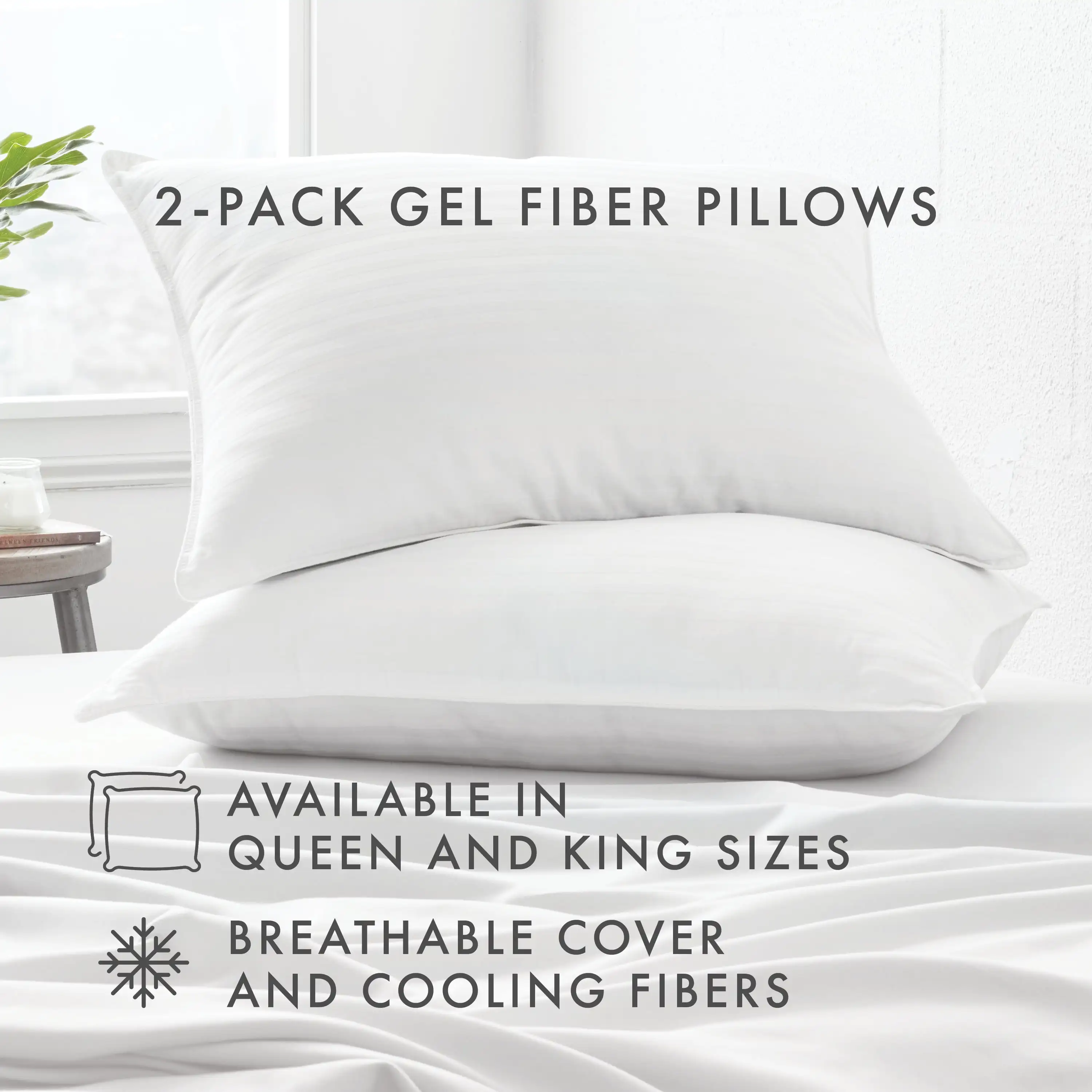 Cooling Luxury Gel Fiber Pillows with 100% Cotton Cover (Set of 2), Queen, White
Cooling Luxury Gel Fiber Pillows with 100% Cotton Cover (Set of 2), Queen, White