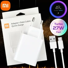 Original Fast Charger Xiaomi, EU Turbo Adapter, USB Type C Cable, 27W Charge, Mi 9 8 SE 9T Pro, Redmi Note 7 8 9 Pro, Genuine 3A