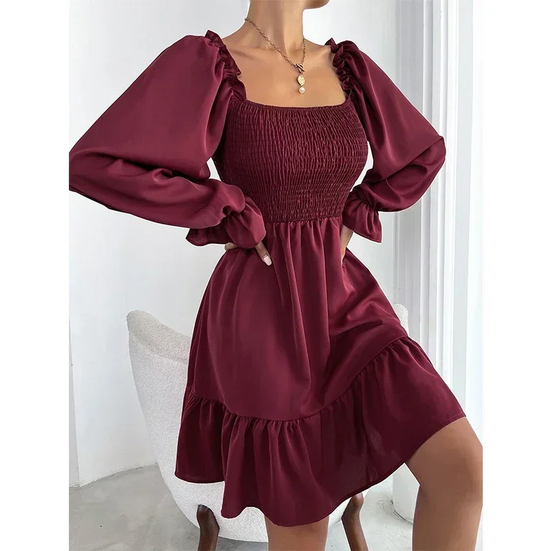 

Женское пляжное платье-трапеция, винно-красное платье для отпуска, Свободные Элегантные мини-платья с оборками, модель G2330 на весну, 2023