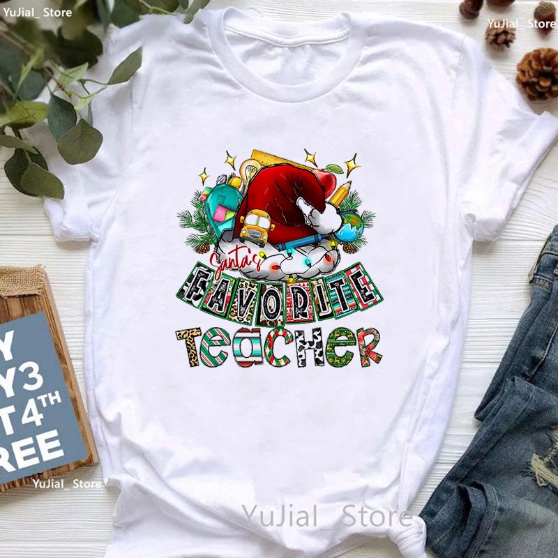 

Santas Teacher Graphic Print Tshirt Women Chritmas Tree Funny T Shirt Femme Summer Fashion Casual T-Shirt Female Streetwear
