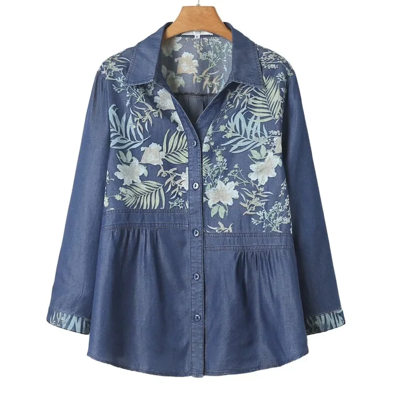 2023 Autumn Plus Size Women Shirt Colour Drawing Printing Splice Denim Outewear Loose Oversized Curve Clothes
2023 Autumn Plus Size Women Shirt Colour Drawing Printing Splice Denim Outewear Loose Oversized Curve Clothes