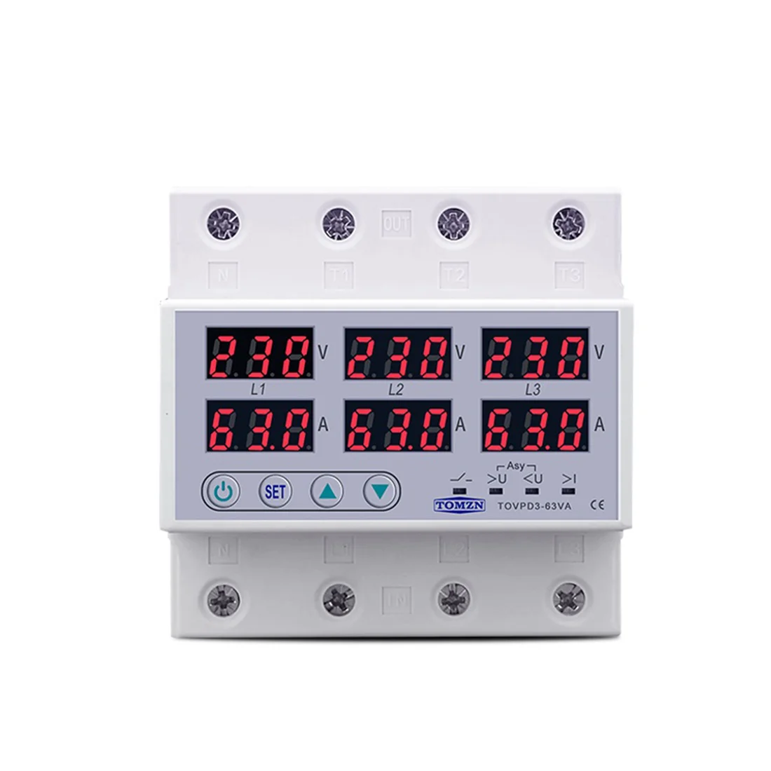 Din Rail 3 Phase Voltage Relay 3P+N Voltmeter Ammeter over and Under Voltage Monitor Relays Protector 63A 230V with N
Din Rail 3 Phase Voltage Relay 3P+N Voltmeter Ammeter over and Under Voltage Monitor Relays Protector 63A 230V with N