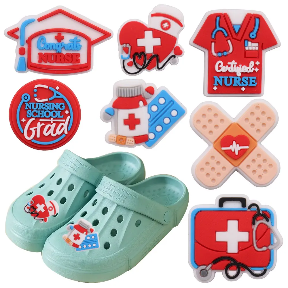 

New Arrival 1pcs Shoe Charms Band-aid First Aid Kit Doctor Nurse Accessories PVC Shoes Buckles Fit Wristbands Birthday Present