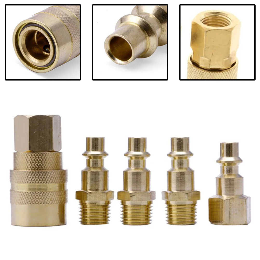 5Pcs 1/4inch NPT Brass Air Couplers Adapter Quick Coupler Set Disconnect Air Hose Fittings For Coupler Plugs Tools Accessories
5Pcs 1/4inch NPT Brass Air Couplers Adapter Quick Coupler Set Disconnect Air Hose Fittings For Coupler Plugs Tools Accessories