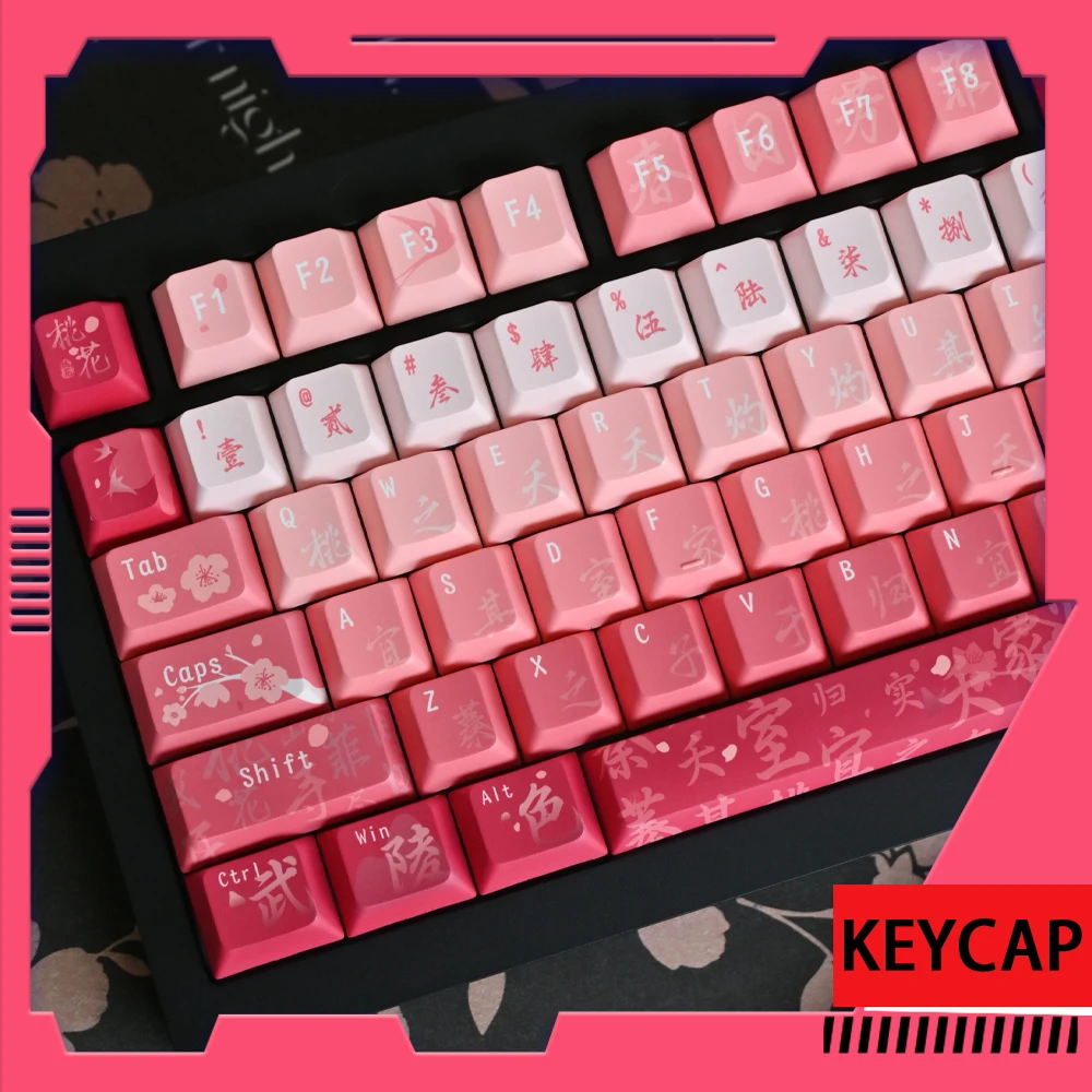 

132keys Peach Pink Theme Keycap Cherry Profile Personalized Keycaps Sublimation Pbt Key For 61/64/75/84/108 Keyboard Gifts