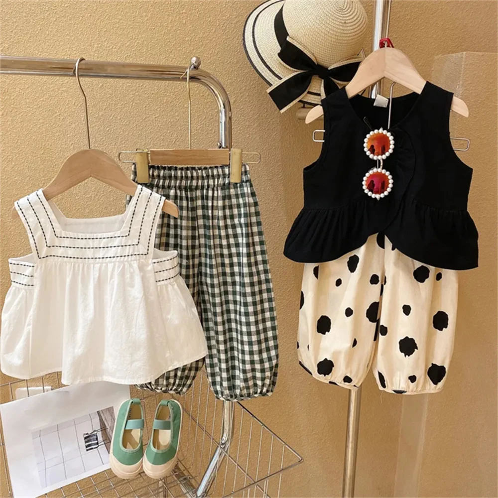 Casual Kids Girl Clothes Set Fashion Black Shirt Beige Pants Summer Kids 2Pcs Set Swhite Shirt Plaid Pants kids clothes girls
Casual Kids Girl Clothes Set Fashion Black Shirt Beige Pants Summer Kids 2Pcs Set Swhite Shirt Plaid Pants kids clothes girls