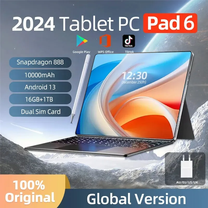 

2024 Original Global Version Tablet Android Pad 6 Pro Snapdragon 888 16GB+512GB Tablets PC 5G Dual SIM Card or WIFI HD 4K Mi Tab