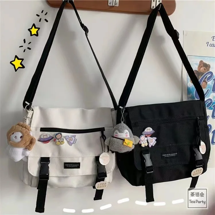 

Повседневная сумка на плечо Ulzzang в Корейском стиле, вместительная холщовая женская сумка с коллажем, школьный портфель через плечо для девушек