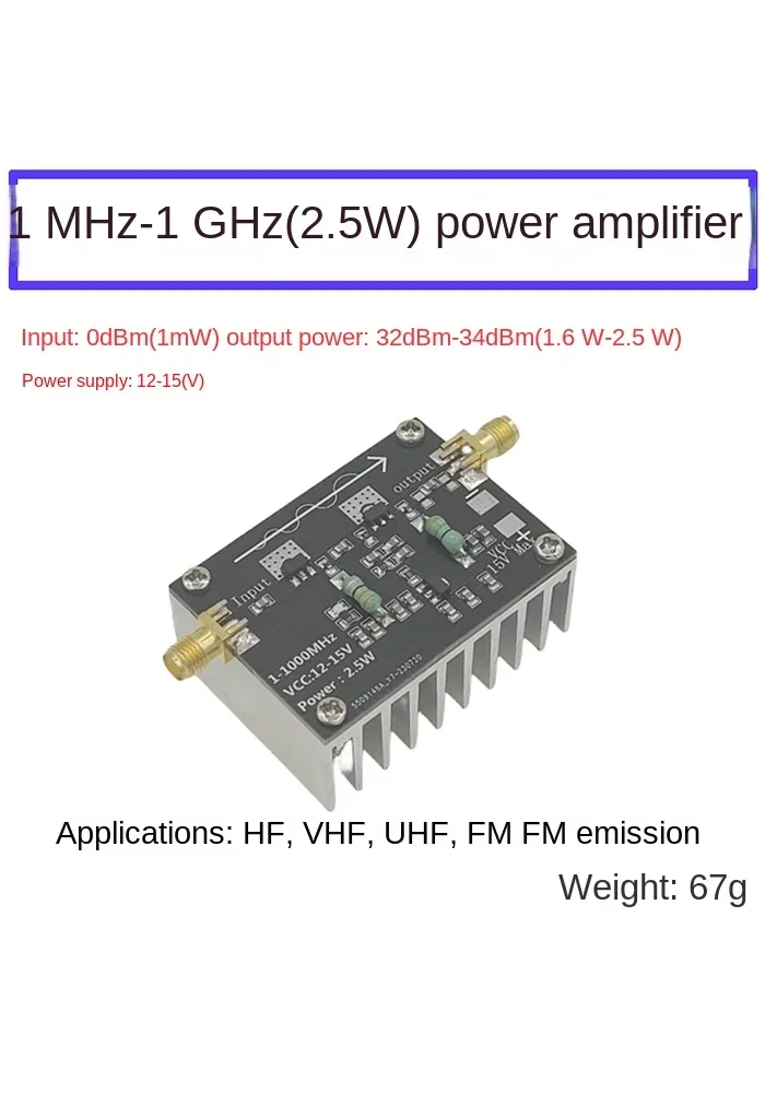 RF усилитель мощности 1-1000 МГц/2,5 Вт HF VHF UHF FM модуль усилителя мощности
RF усилитель мощности 1-1000 МГц/2,5 Вт HF VHF UHF FM модуль усилителя мощности