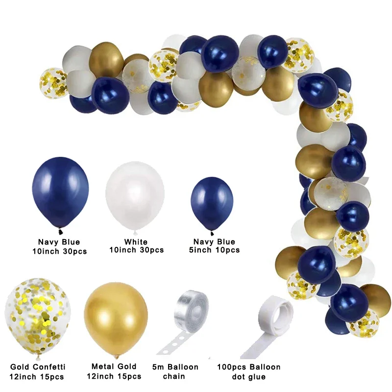 

Party Decoration Kit Navy Blue Gold Metallic Balloon Arch 102pcs/Lot Confetti Boy Arche Ballon Anniverssaire Birthday Decor
