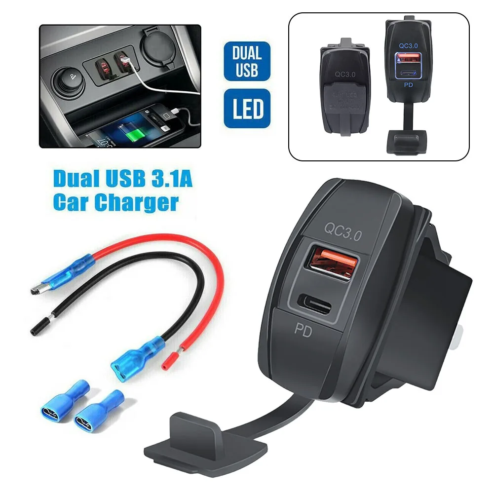 QC 3.0 Cigarette Lighter Rocker Switch Dual USB Charger PD QC3.0 Port With LED Waterproof Power Plug Outlet Socket
QC 3.0 Cigarette Lighter Rocker Switch Dual USB Charger PD QC3.0 Port With LED Waterproof Power Plug Outlet Socket