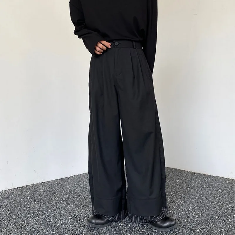New Men's Fashion Baggy Pants Black Wide Leg Double Layered Striped Patchwork Cuffs Oversized High Waist Long Trousers Male
New Men's Fashion Baggy Pants Black Wide Leg Double Layered Striped Patchwork Cuffs Oversized High Waist Long Trousers Male
