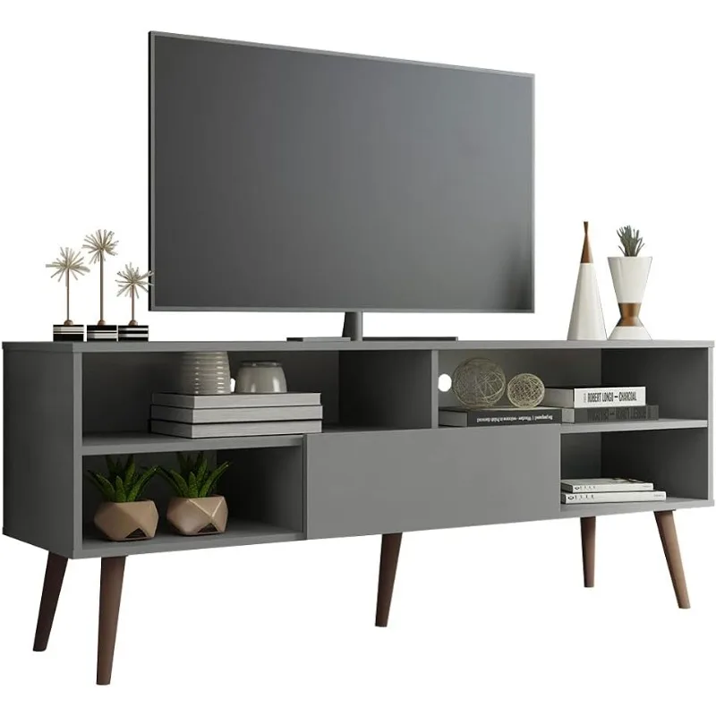 

Madesa Modern TV Stand with 1 Door, 4 Shelves for TVs Up To 65 Inches, Wood Entertainment Center 23'' H X 15'' D X 59'' L – Gray