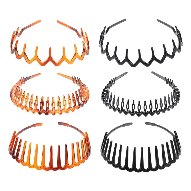 

6Pcs Simple Headdress Solid Color Resin Hair Comb Hairbands Headband Hair Hoop Bezel With Teeth Hair Accessories For Women