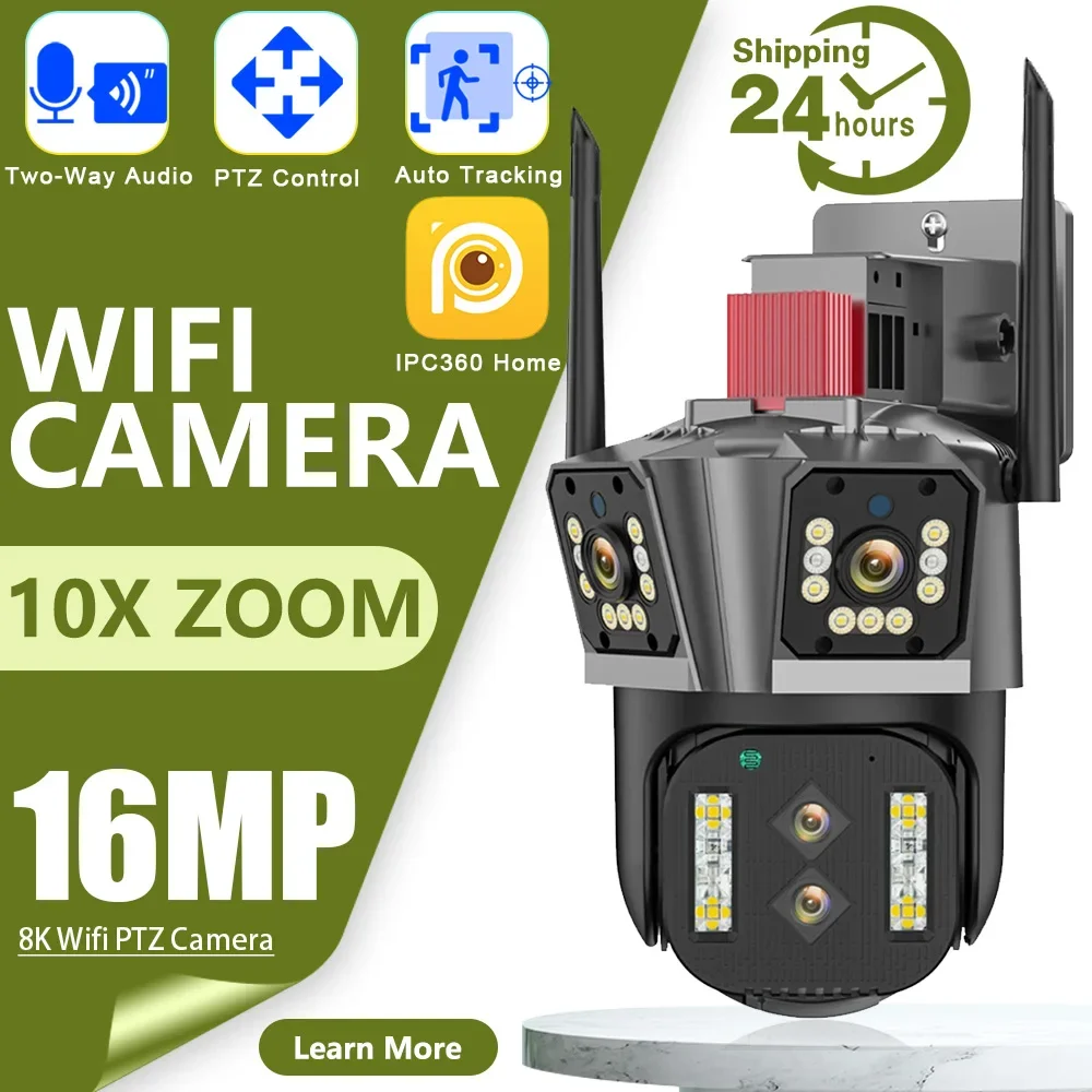 

Smart Home 16MP 8K WIFI Surveillance Camera Four Lens Wireless Outdoor IP Camera 10X Zoom Optical Auto Tracking CCTV Camera PTZ