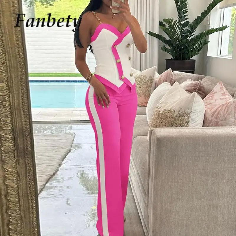Spring OL Sexy Contrast Waistcoat Long Pants Female Slim 2 Piece Sets Outfits Fashion Strap Double-Breasted Vest Suits For Women
Spring OL Sexy Contrast Waistcoat Long Pants Female Slim 2 Piece Sets Outfits Fashion Strap Double-Breasted Vest Suits For Women
