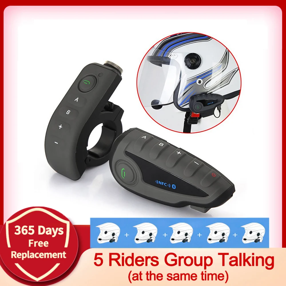 

V8 1200M FM Bluetooth Intercom Motorcycle Helmet Interphone Headset NFC Support Remote Control Full Duplex For 5 Riders Group