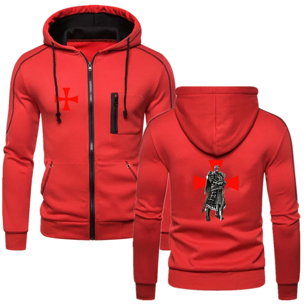 

Knights Templar Spring and Autumn Men Print Solid Color Zipper Hoodie Sportswear Fashion Comfortable Casual Long Sleeve Coat Top