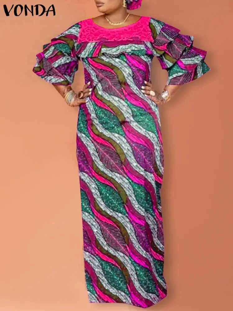 Летнее платье VONDA, женское богемное Макси-платье 2024, кружевной лоскутный сарафан с принтом и оборками на рукавах, большой размер 
Летнее платье VONDA, женское богемное Макси-платье 2024, кружевной лоскутный сарафан с принтом и оборками на рукавах, большой размер