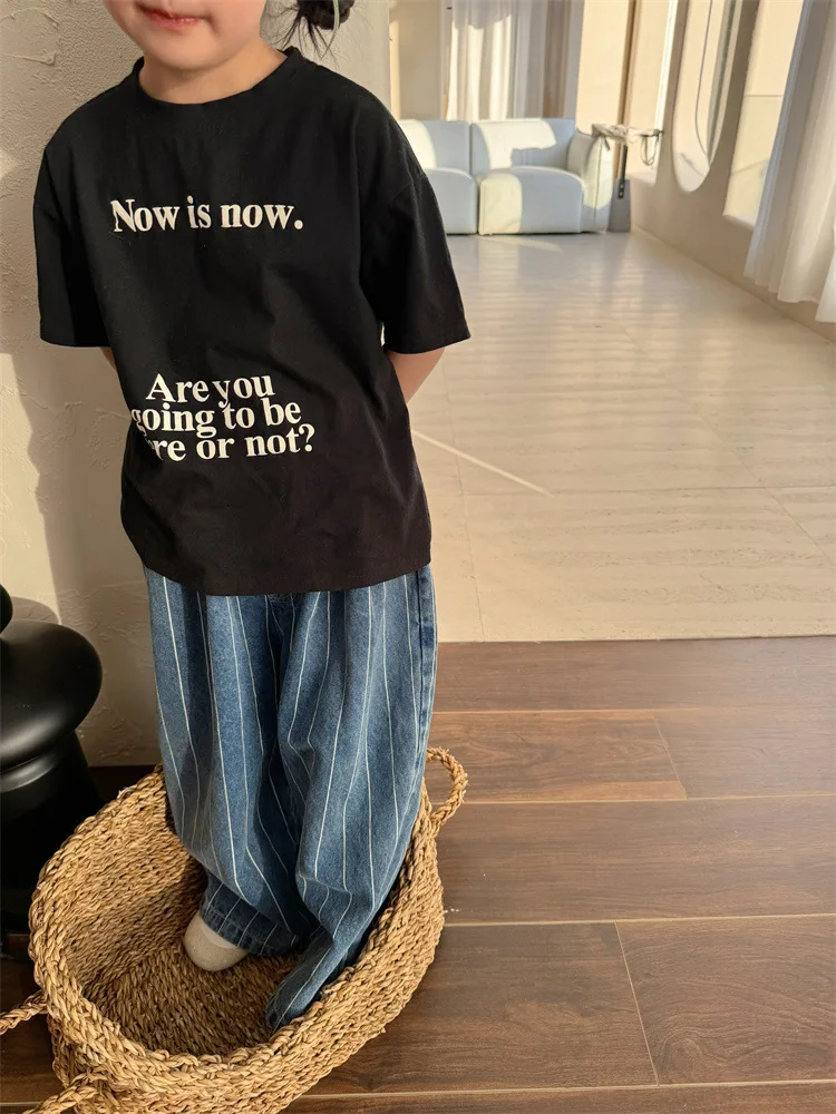 2025 Spring New Children Striped Denim Trousers Baby Boys Casual Pants Toddler Girls Wide Leg Pants Kids Fashion Loose Jeans 18 Sf721c45f1a6649ea98ab7900268932fbT