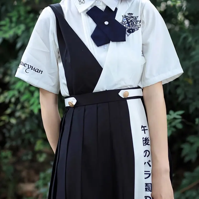 

Japan High School Class Uniform Preppy Style Sundress Girl Sailor Pinafore Navy Pleated Dress Korean Students JK Uniform Seifuku