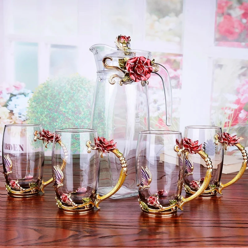 Red rose Enamel Crystal Flower Glass Teapot for Hot and Cold Drinks 1300ml Home Drinkware Office water kettle Tea set coffee pot
Red rose Enamel Crystal Flower Glass Teapot for Hot and Cold Drinks 1300ml Home Drinkware Office water kettle Tea set coffee pot