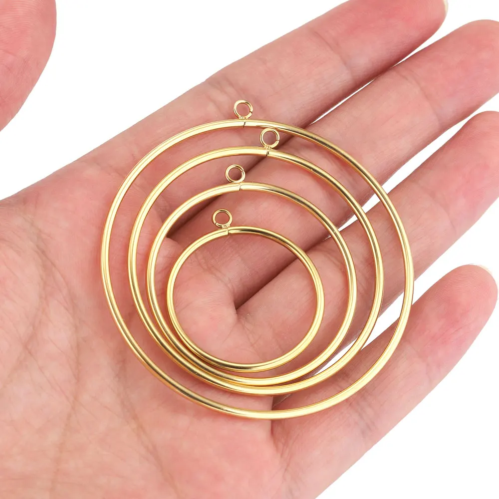 

10pcs Stainless Steel Round Large Circle Ring Gold Plated Charms For DIY Earrings Conectors Jewelry Findings Parts Components