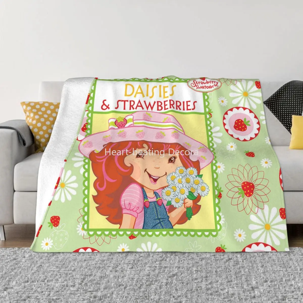 

Strawberry Shortcake Daisies Blanket Kawaii Cartoon Flannel Throw Blankets Autumn/Winter Portable Soft Warm Bedspread 1