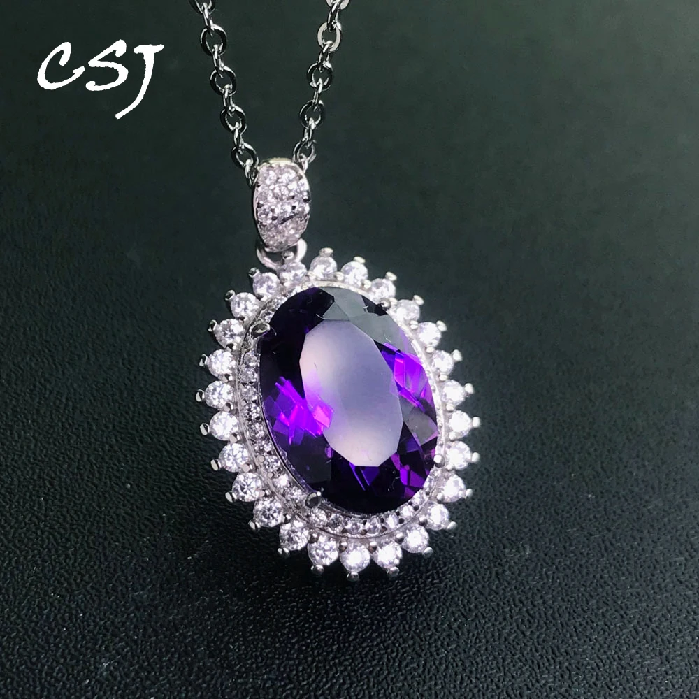 CSJ Natural Amethyst Pendants Sterling 925 Silver Gemstone Oval 10*14mm for Women Birthday Party Jewelry Gift
CSJ Natural Amethyst Pendants Sterling 925 Silver Gemstone Oval 10*14mm for Women Birthday Party Jewelry Gift