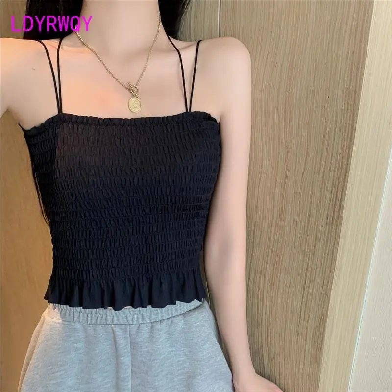 One-piece collar pleated suspender tank top women's anti-glare integrated chest pad shoulder strap underlay vest camosole Tanks
One-piece collar pleated suspender tank top women's anti-glare integrated chest pad shoulder strap underlay vest camosole Tanks