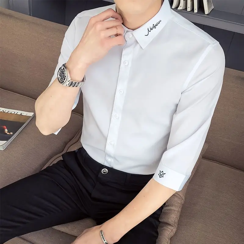 Men's Non Iron Standard-fit Solid Color Basic Dress Shirt Business Cotton Male Three Quarter Sleeve Work Office Shirts B51
Men's Non Iron Standard-fit Solid Color Basic Dress Shirt Business Cotton Male Three Quarter Sleeve Work Office Shirts B51