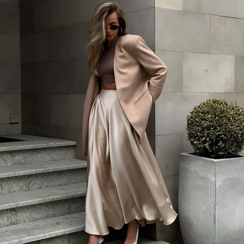 Women Spring Satin Skirt 2024 New A-line Ankle-length Solid Color High Waist Dress Elegant Vintage Casual Oversized Long Robe
Women Spring Satin Skirt 2024 New A-line Ankle-length Solid Color High Waist Dress Elegant Vintage Casual Oversized Long Robe