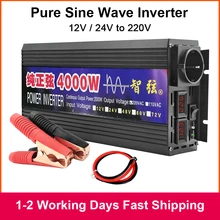 Pure Sine Wave Inverter 3000W 4000W DC 12V 24V To AC 220V 50Hz 60Hz Portable Power Bank Converter Solar Car Inverter Transformer