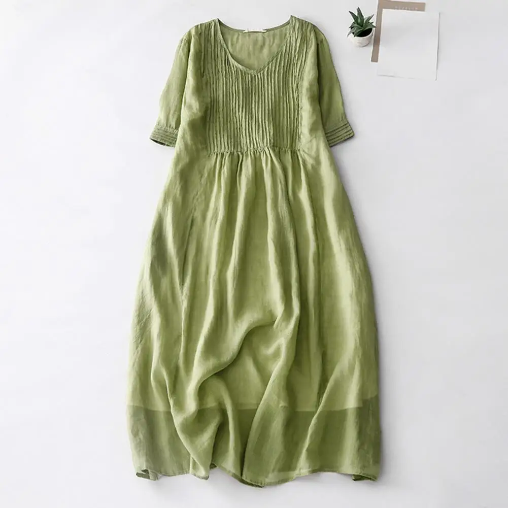 Women V-neck Long Dress Double-layered V Neck Summer Dress with Pleated Short Sleeves A-line Retro Style Soft for Women
Women V-neck Long Dress Double-layered V Neck Summer Dress with Pleated Short Sleeves A-line Retro Style Soft for Women