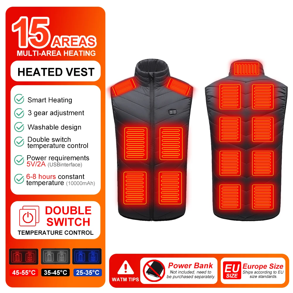 Heated Vest Jacket 15 Heating Areas Zones for Men Women USB Infrared Winter Warm Vest Waistcoat for Outdoor Riding
Heated Vest Jacket 15 Heating Areas Zones for Men Women USB Infrared Winter Warm Vest Waistcoat for Outdoor Riding