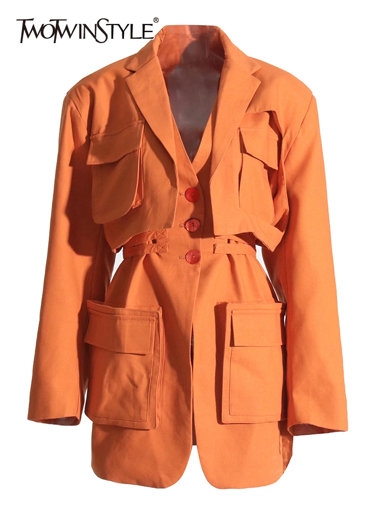 TWOTWINSTYLE Loose Korean Fashion Blazer For Women Notched Collar Long Sleeve Patchwork Lace Up Solid Blazers Female Clothes New
TWOTWINSTYLE Loose Korean Fashion Blazer For Women Notched Collar Long Sleeve Patchwork Lace Up Solid Blazers Female Clothes New